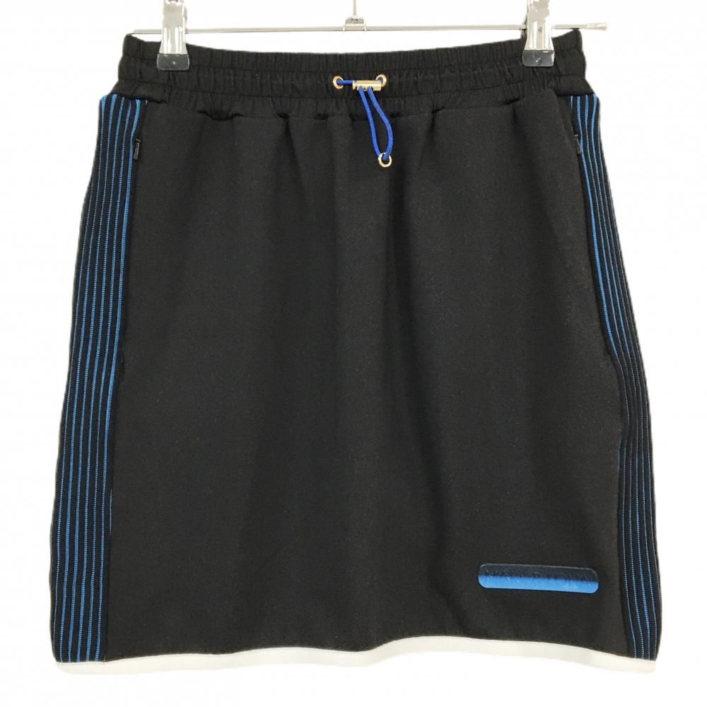 【美品】マークアンドロナ スカート 黒 サイドリブニット ストレッチ ウエストゴム  レディース 38(M) ゴルフウェア MARK＆LONA