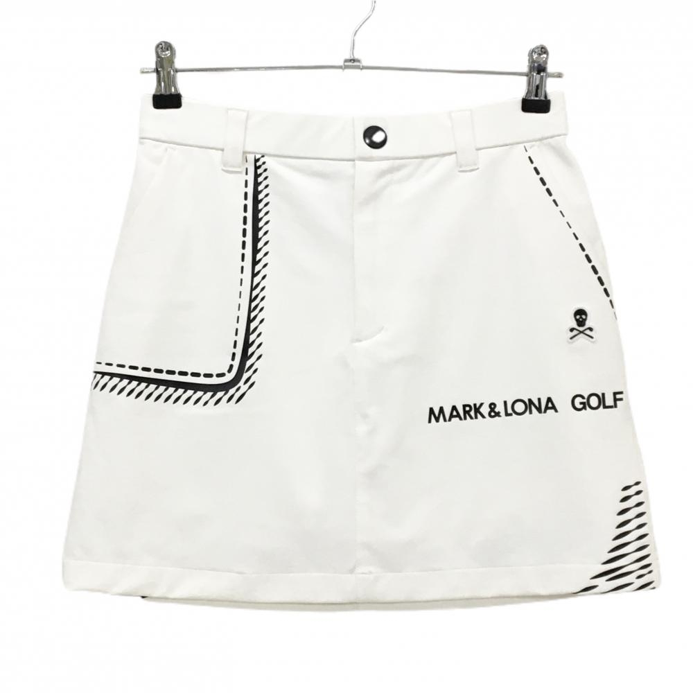 【美品】マークアンドロナ スカート 白×黒 ロゴプリント 内側インナーパンツ  レディース 38(M) ゴルフウェア 2024年モデル MARK＆LONA