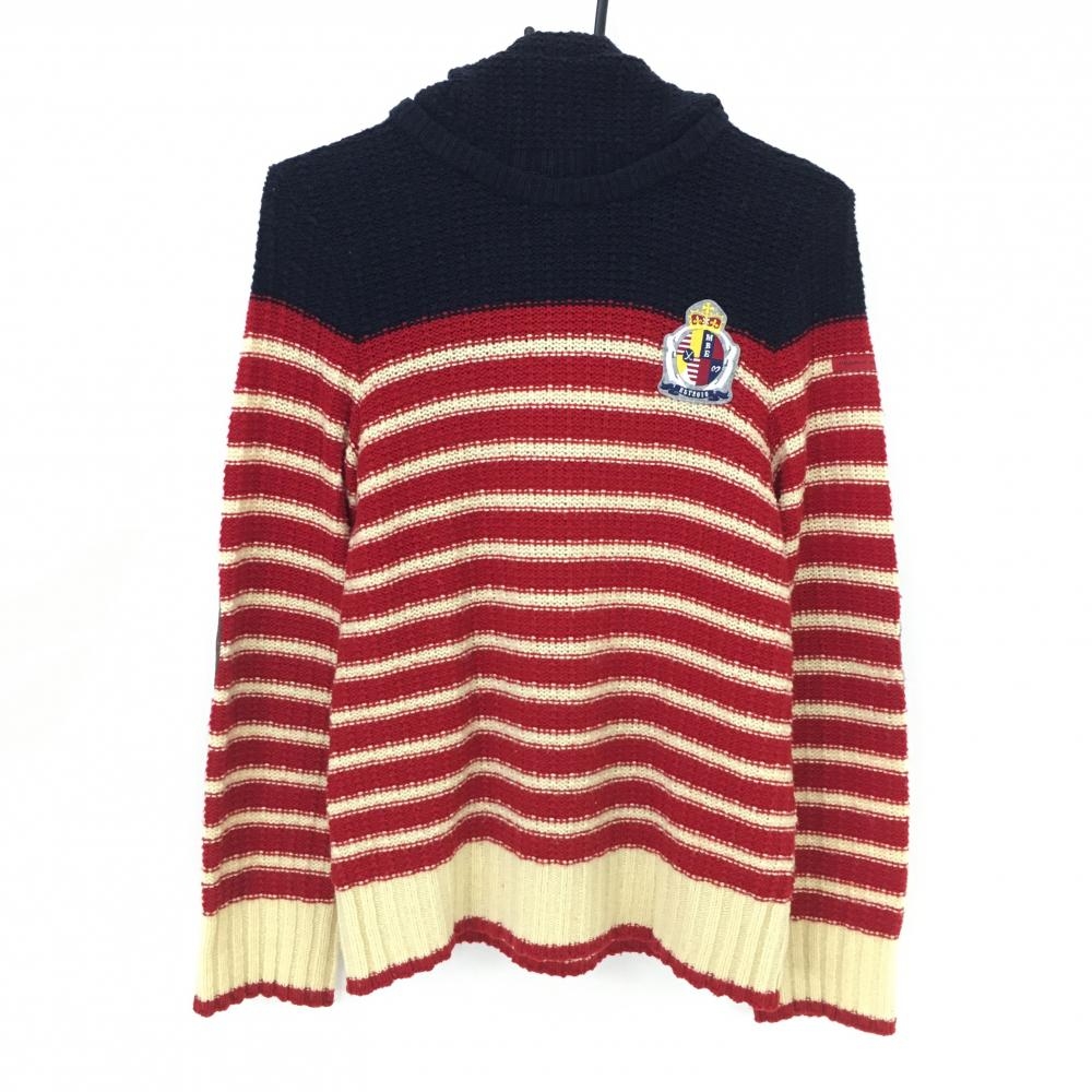 【美品】マスターバニー 2WAYセーター レッド×アイボリー ボーダー ウール混   レディース 1(M) ゴルフウェア MASTER BUNNY EDITION