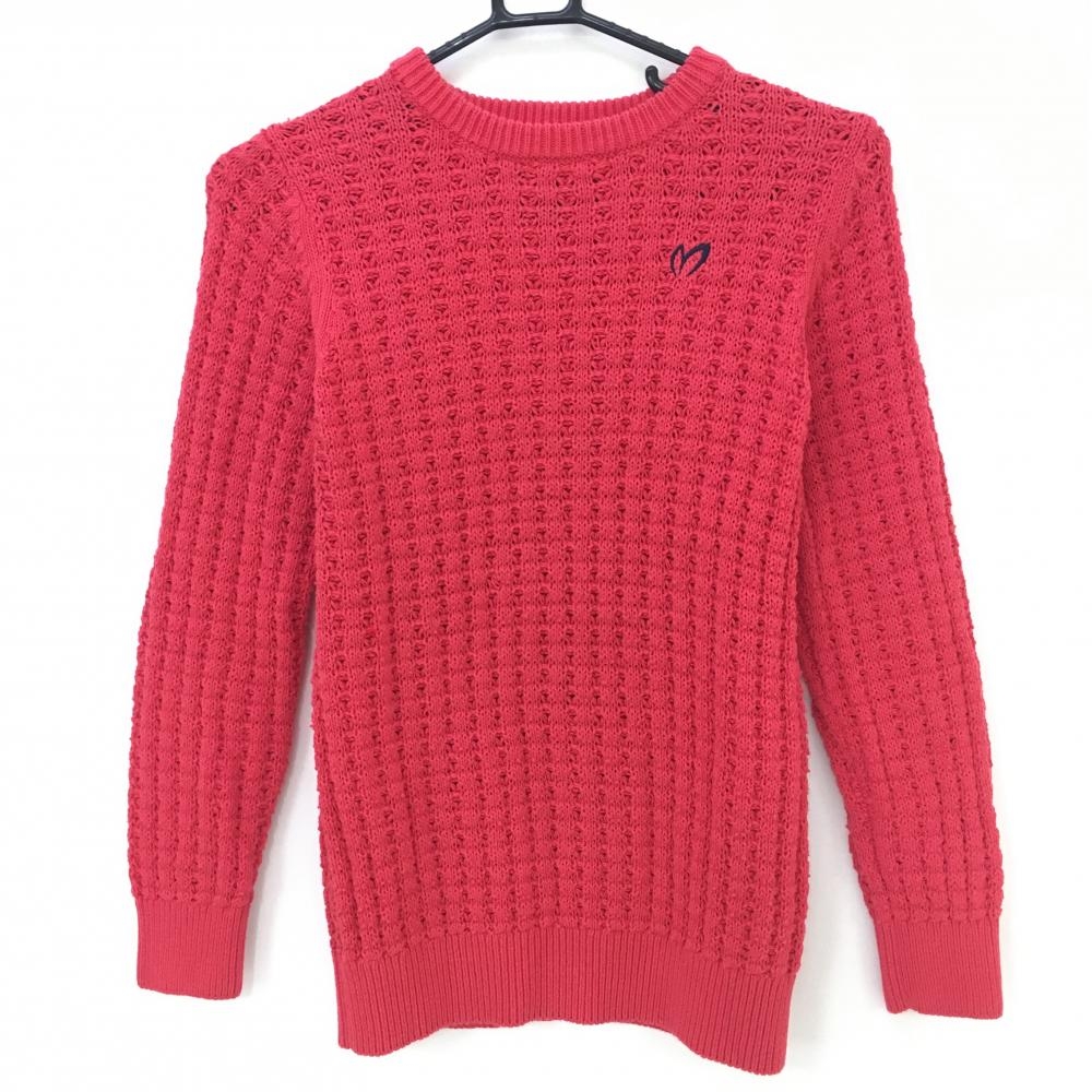 マスターバニー セーター レッド 透かし編み ニット コットン100％ レディース 0(S) ゴルフウェア MASTER BUNNY EDITION