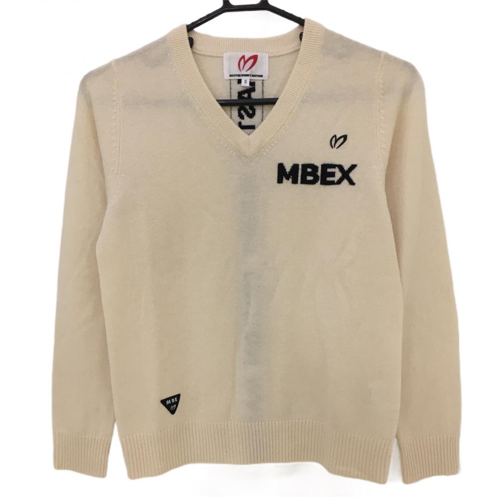 【美品】マスターバニー セーター アイボリー×黒 カシミヤ混 ニット Vネック レディース 0(S) ゴルフウェア MASTER BUNNY EDITION
