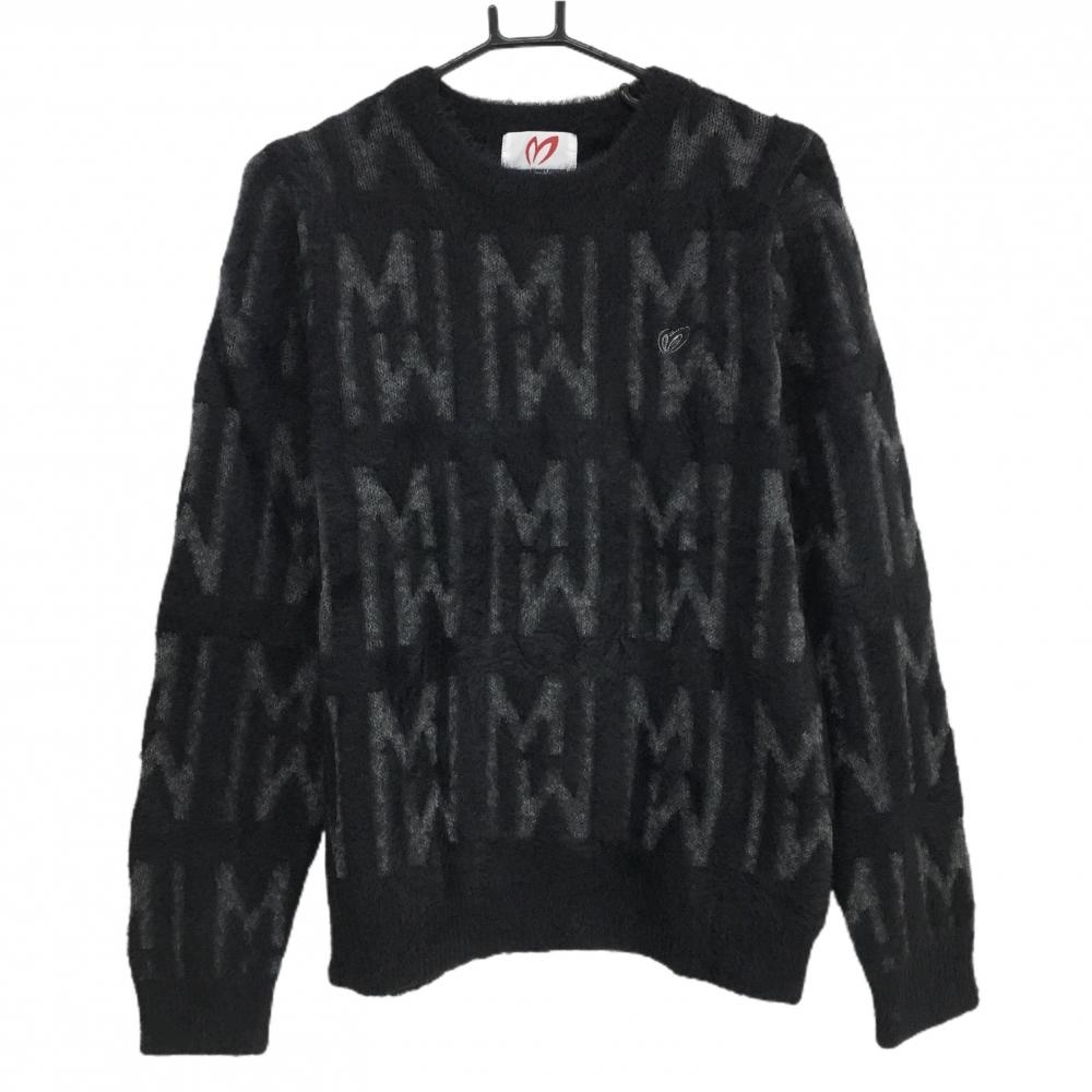 【超美品】マスターバニー セーター 黒×グレー ロゴ総柄 レディース 2(L) ゴルフウェア 2024年モデル MASTER BUNNY EDITION