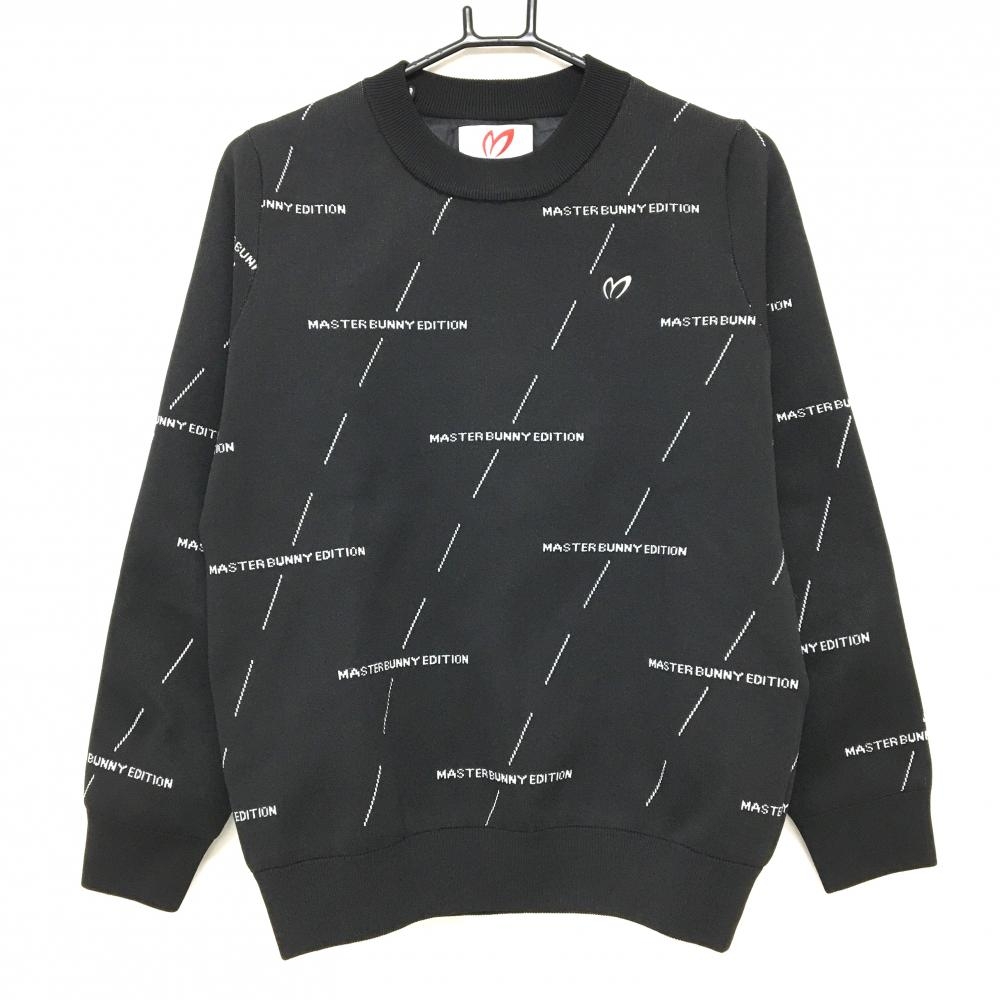 【超美品】マスターバニー セーター 黒×白 ロゴ総柄 裏地付き ニット レディース 2(L) ゴルフウェア 2023年モデル MASTER BUNNY EDITION