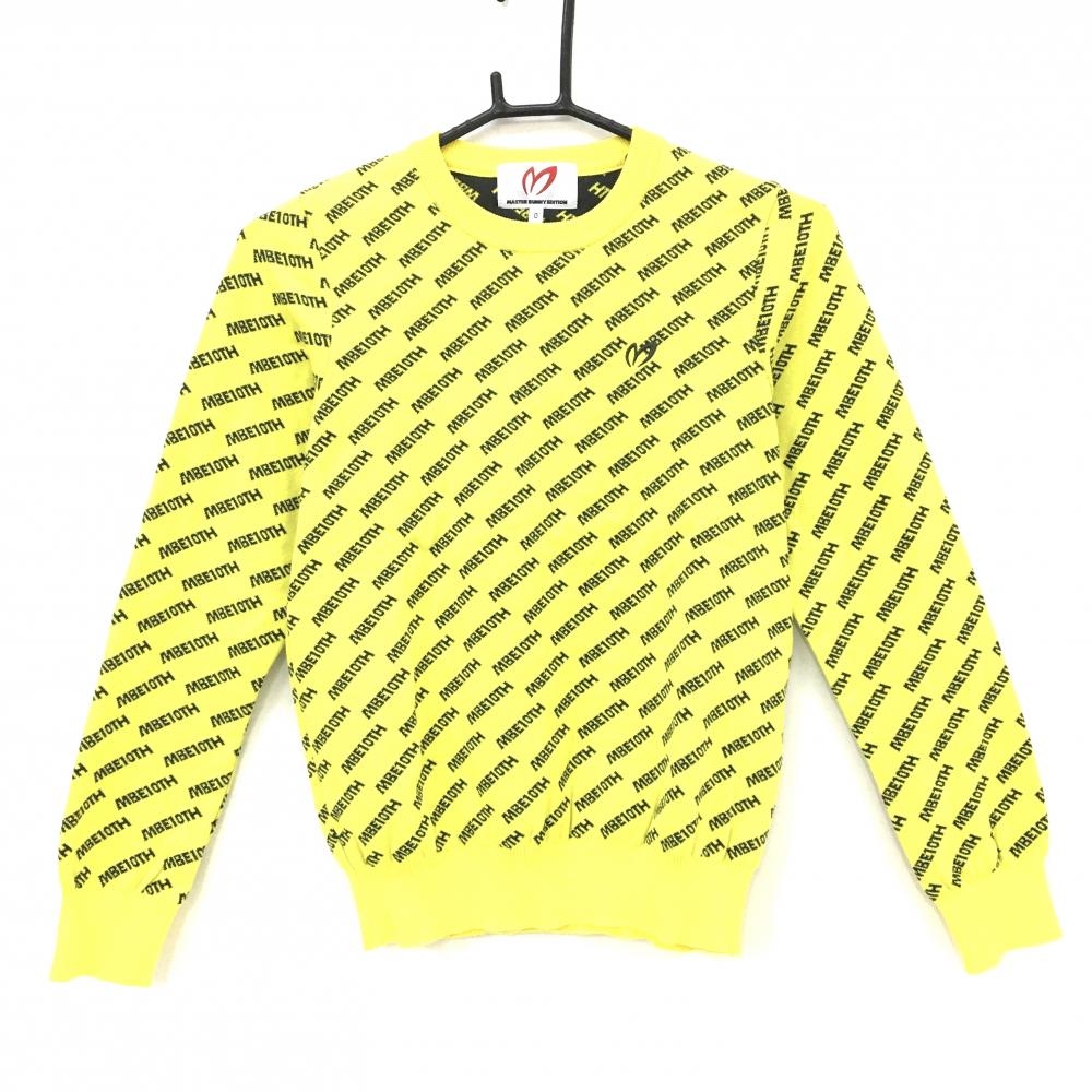 【超美品】マスターバニー セーター イエロー×黒 ロゴ総柄 ニット 10周年 コットン混 レディース 0(S) ゴルフウェア MASTER BUNNY EDITION