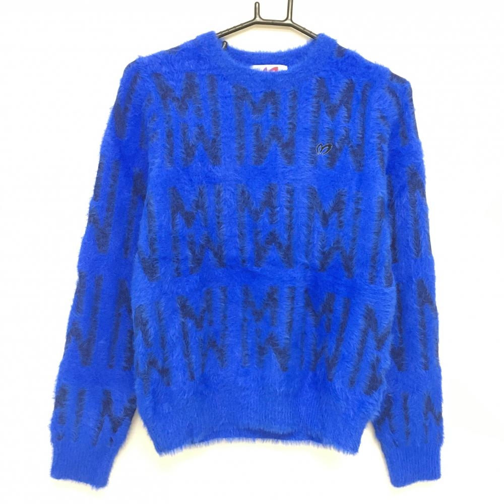 【超美品】マスターバニー セーター ブルー×ネイビー 総柄 ニット  レディース 0(S) ゴルフウェア 2024年モデル MASTER BUNNY EDITION