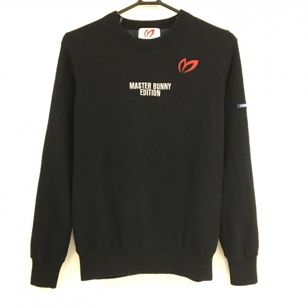 【美品】マスターバニー セーター 黒 フロントロゴ カシミヤ混 裏地付 ニット  レディース 4(M) ゴルフウェア MASTER BUNNY EDITION