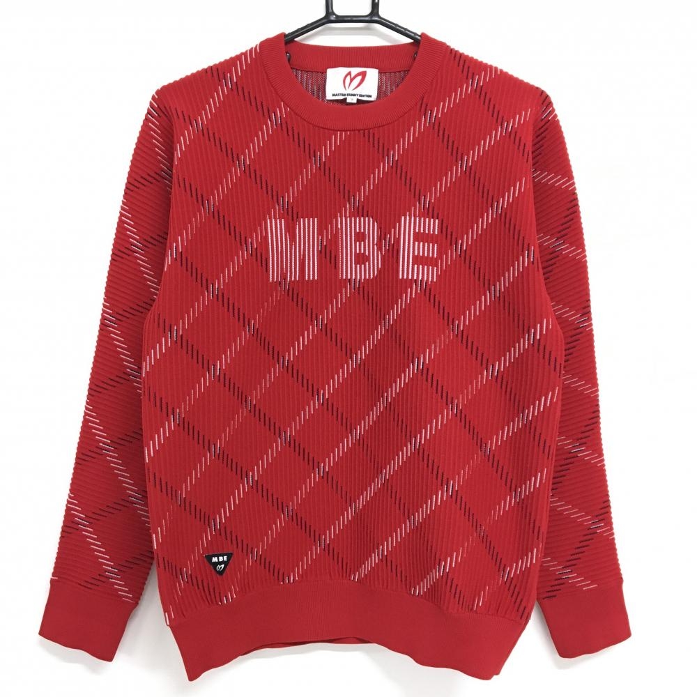 【超美品】マスターバニー セーター レッド×白 ダイヤ柄 ニット レディース 2(L) ゴルフウェア MASTER BUNNY EDITION