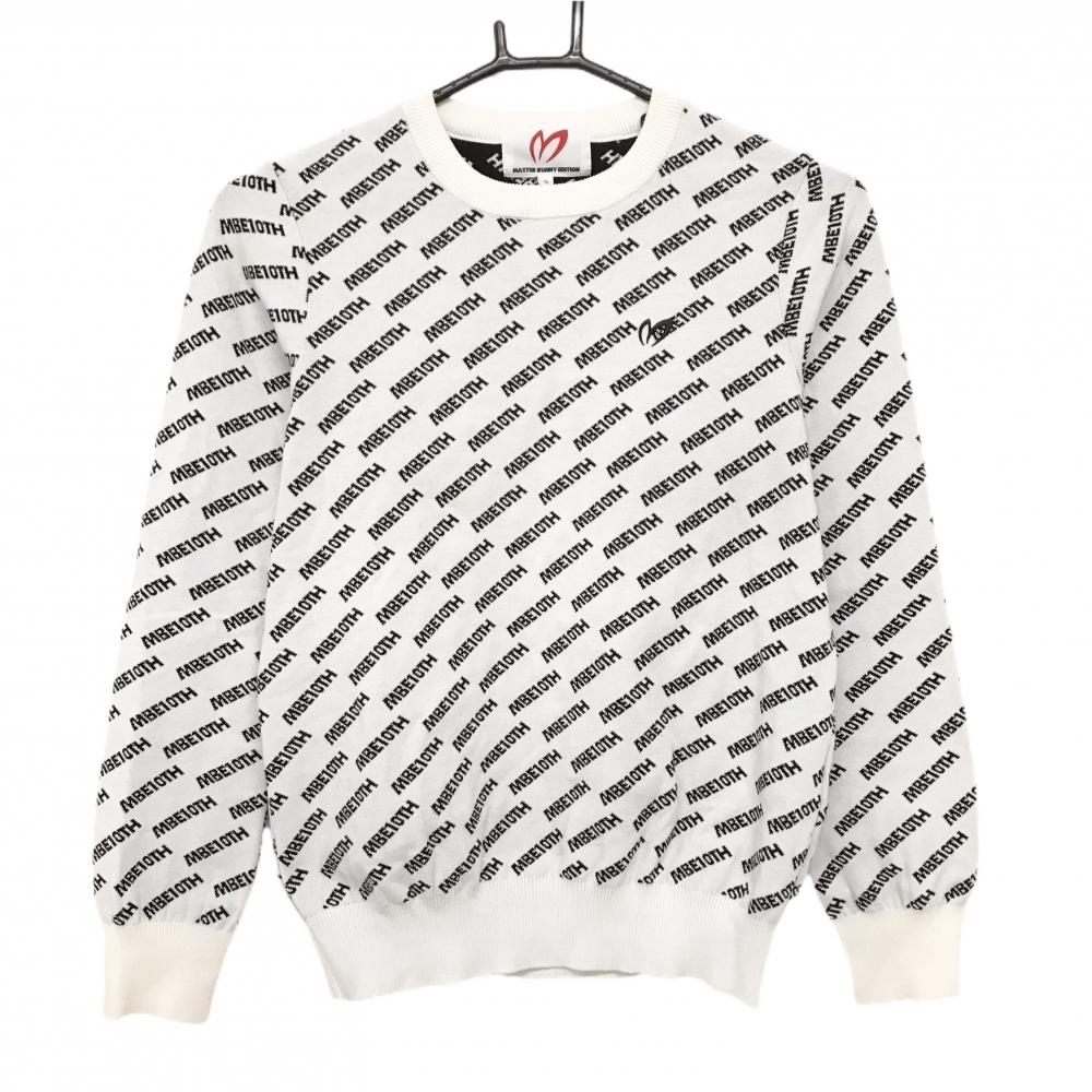 マスターバニー セーター 白×黒 ロゴ総柄 10周年 コットン混 ニット レディース 0(S) ゴルフウェア MASTER BUNNY EDITION