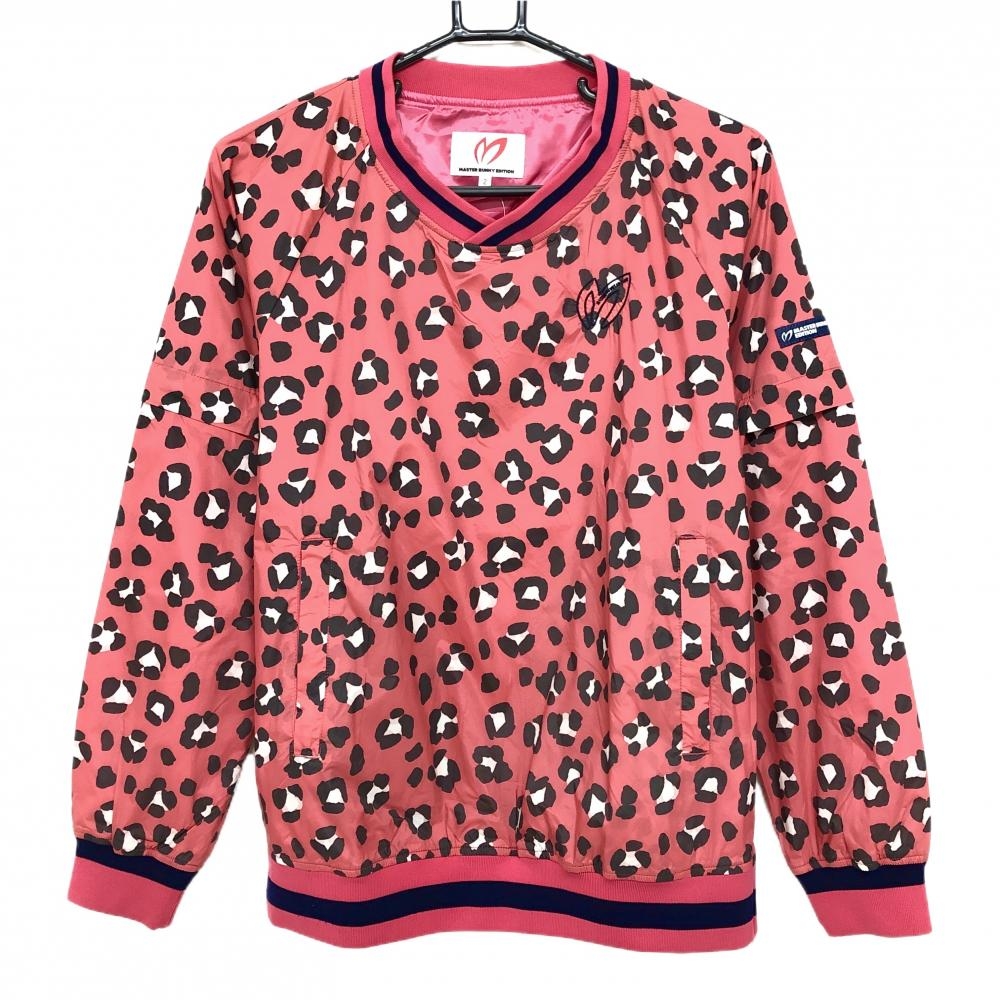 【超美品】マスターバニー 2WAYスニード レッド×ブラウン レオパード柄 袖着脱可 レディース 2(L) ゴルフウェア MASTER BUNNY EDITION