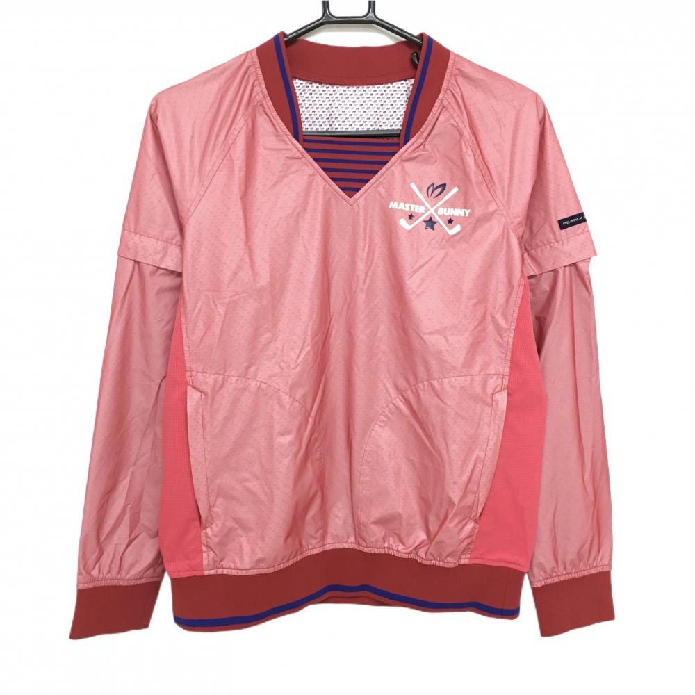【超美品】マスターバニー 2WAYスニード レッド系 袖着脱可 内側ロゴ総柄   レディース 1(M) ゴルフウェア MASTER BUNNY EDITION
