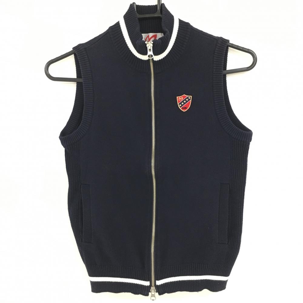 マスターバニー ニットベスト ネイビー×白 アクリル混 ミニワッペン  レディース 0(S) ゴルフウェア MASTER BUNNY EDITION