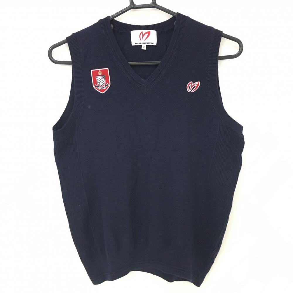 マスターバニー ニットベスト ネイビー ロゴレッド コットン100％  レディース 0(S) ゴルフウェア MASTER BUNNY EDITION