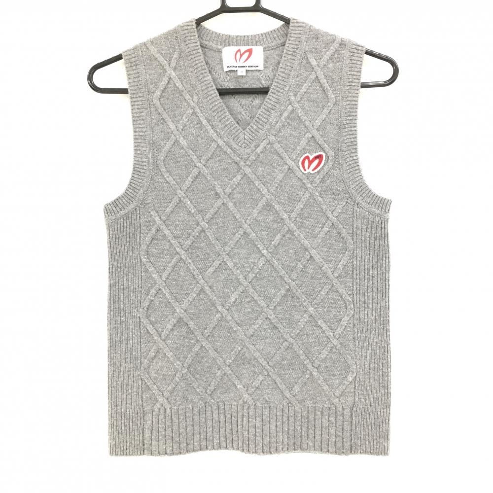 マスターバニー ニットベスト グレー 格子編み カシミヤ混  レディース 0(S) ゴルフウェア MASTER BUNNY EDITION