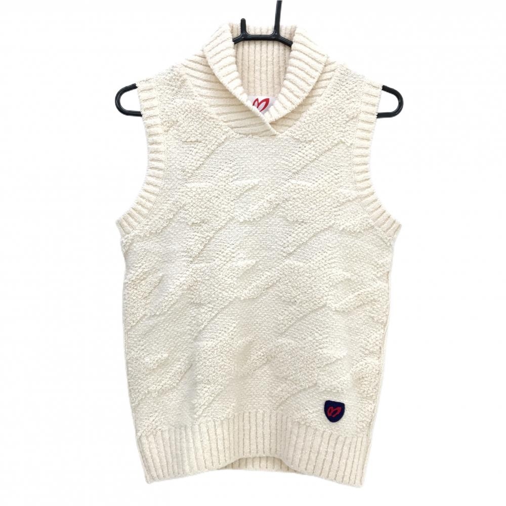 【超美品】マスターバニー 襟付ニットベスト アイボリー 前身頃千鳥格子編み ウール混 レディース 0(S) ゴルフウェア MASTER BUNNY EDITION