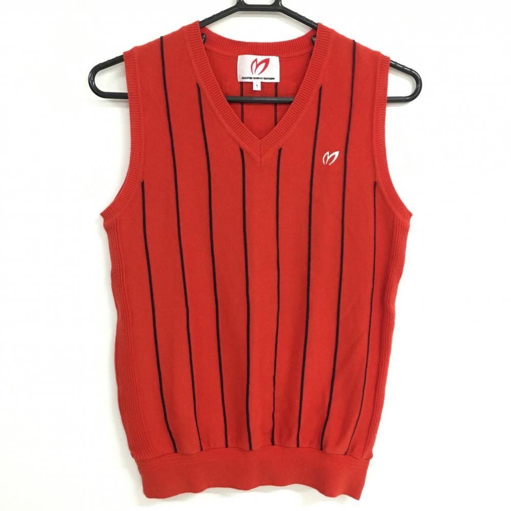 【超美品】マスターバニー ニットベスト レッド×ネイビー ストライプ コットン100％ レディース 1(M) ゴルフウェア MASTER BUNNY EDITION