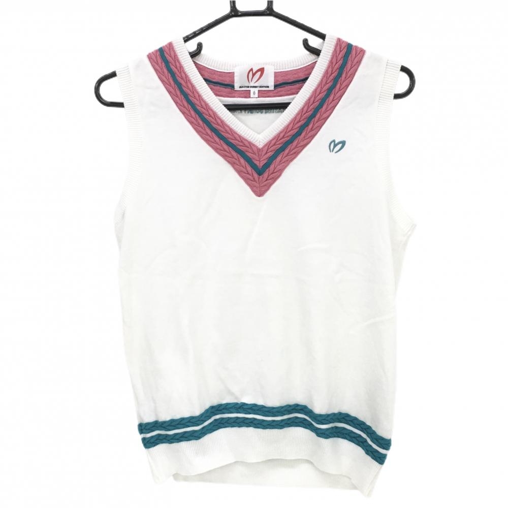 マスターバニー ニットベスト 白×ピンク×グリーン  レディース 0(S) ゴルフウェア MASTER BUNNY EDITION