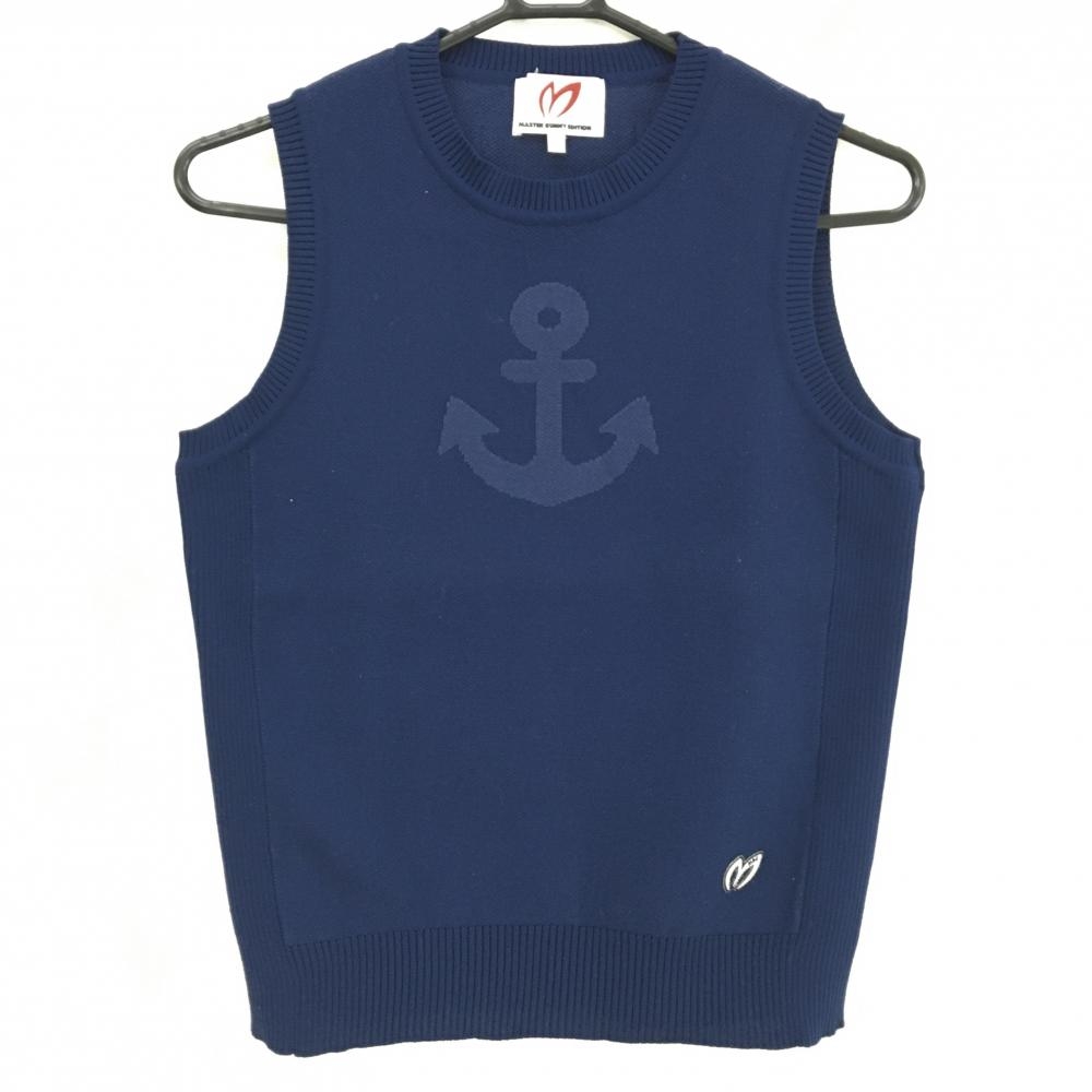【超美品】マスターバニー ニットベスト ネイビー イカリマーク コットン混  レディース 0(S) ゴルフウェア MASTER BUNNY EDITION
