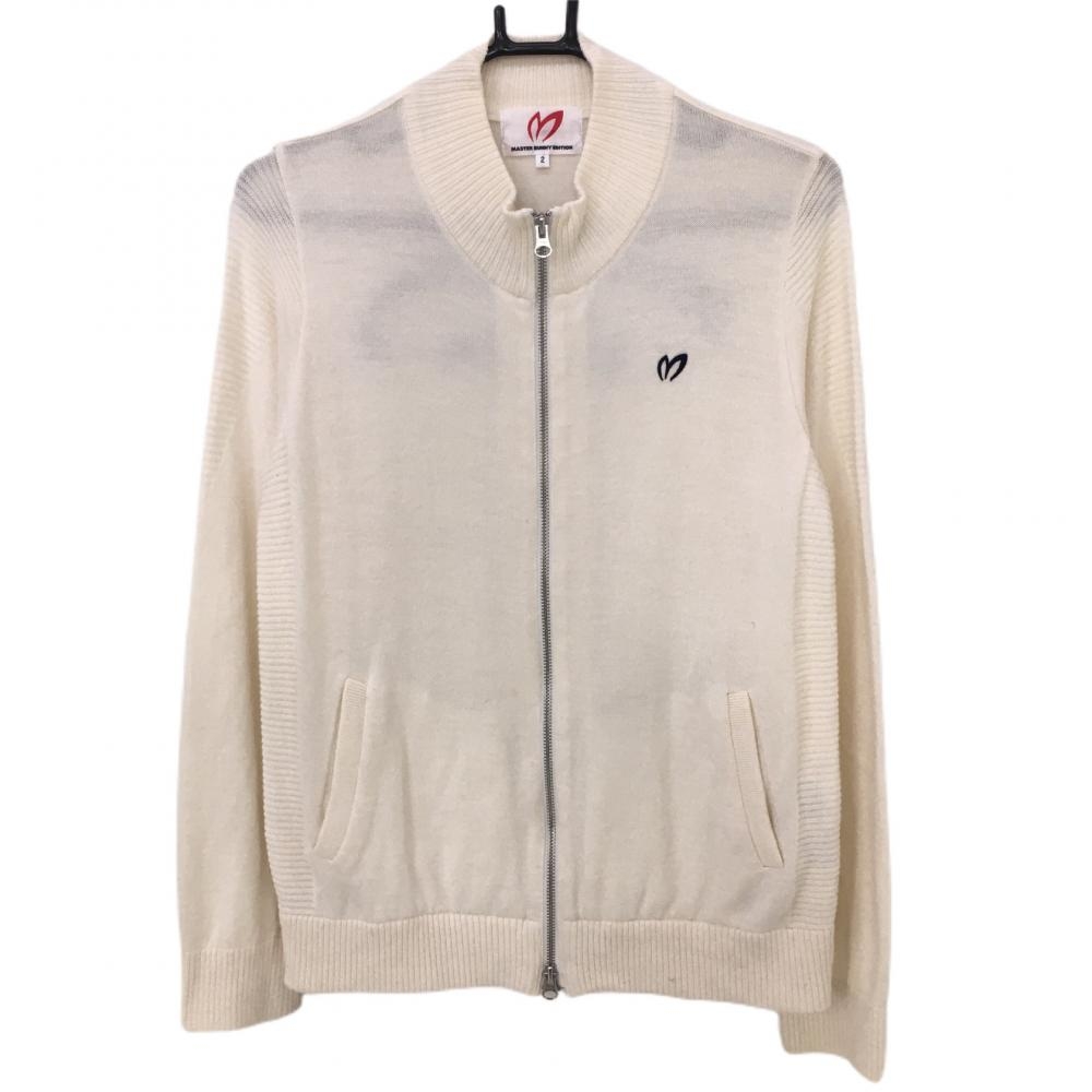 マスターバニー ニットジャケット 白 ウール混 バックロゴ刺しゅう レディース 2(L) ゴルフウェア MASTER BUNNY EDITION