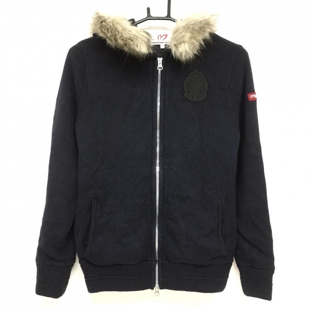 マスターバニー ニットジップパーカー ネイビー ファー着脱可 ジャケット 裏地 レディース 1(M) ゴルフウェア MASTER BUNNY EDITION