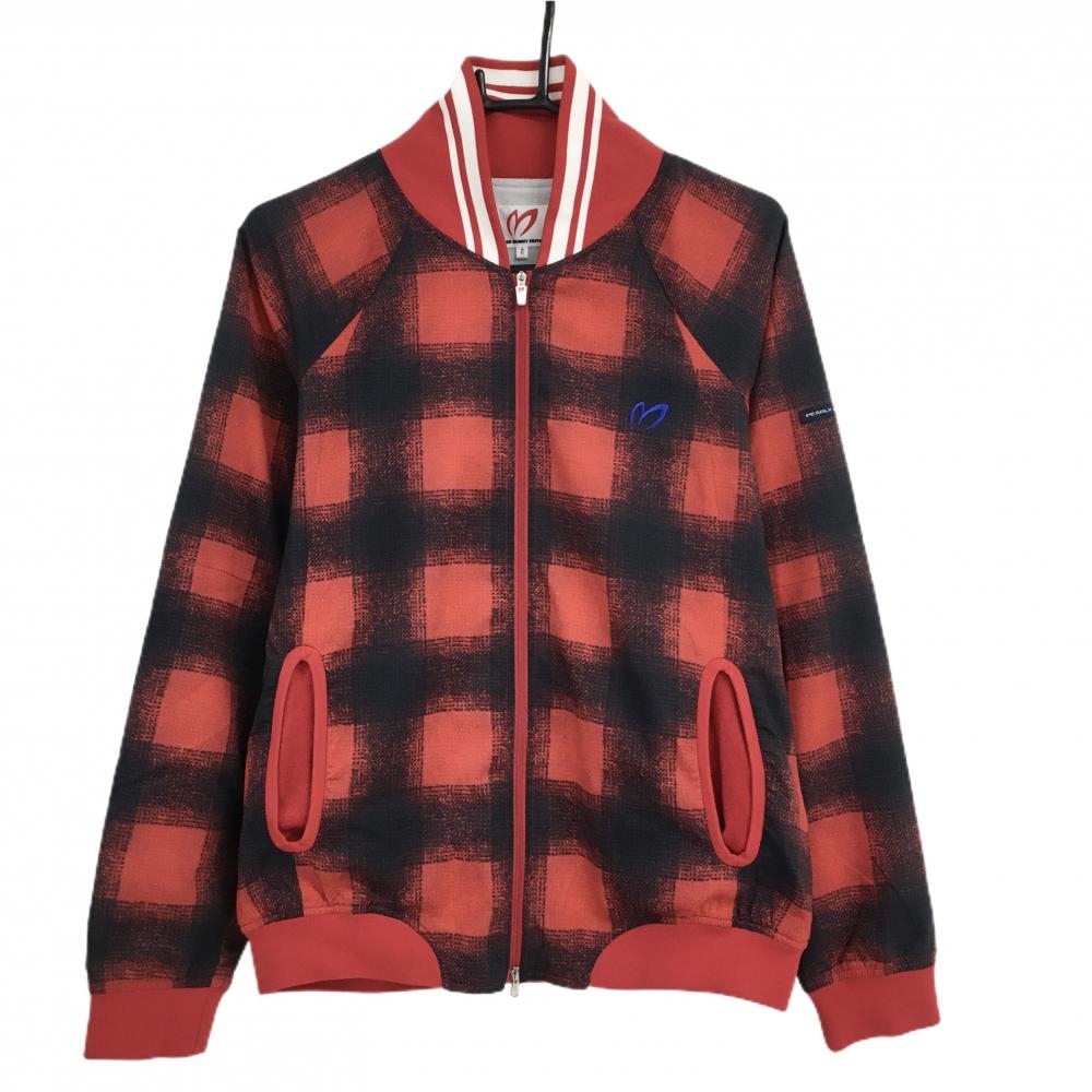 【超美品】マスターバニー ジャケットブルゾン レッド×ダークネイビー チェック  レディース 2(L) ゴルフウェア MASTER BUNNY EDITION