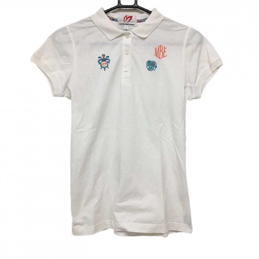 マスターバニー 半袖ポロシャツ 白×ライトブルー 刺しゅうワッペン コットン混  レディース 1(M) ゴルフウェア MASTER BUNNY EDITION