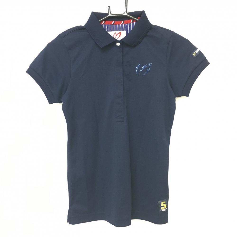 マスターバニー 半袖ポロシャツ ネイビー スパンコールロゴ 5周年  レディース 0(S) ゴルフウェア MASTER BUNNY EDITION
