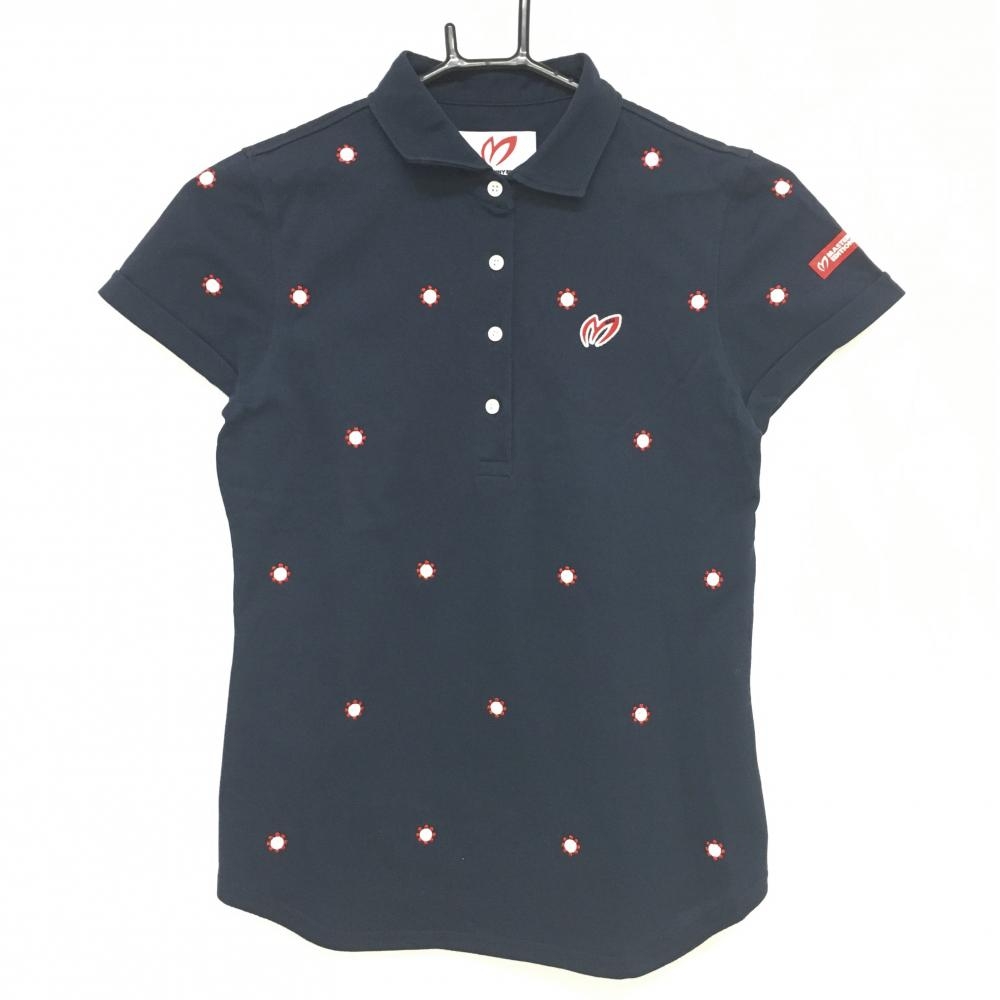 マスターバニー 半袖ポロシャツ ネイビー×白 刺しゅう総柄 レディース 0(S) ゴルフウェア MASTER BUNNY EDITION