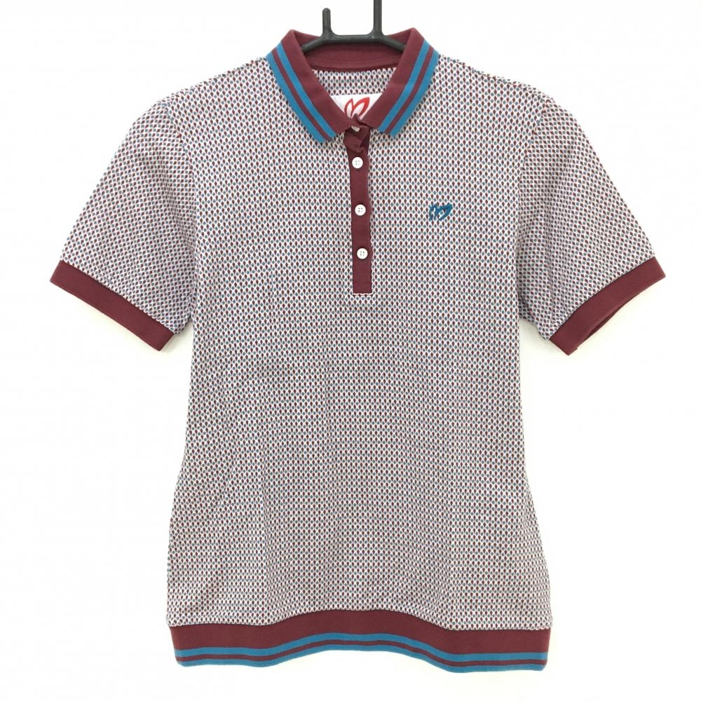 マスターバニー 半袖ポロシャツ ボルドー×ライトブルー 総柄 コットン100％  レディース 0(S) ゴルフウェア MASTER BUNNY EDITION