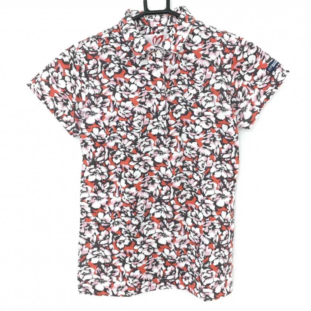 【超美品】マスターバニー 半袖ポロシャツ オレンジ×ピンク 花柄 レディース 0(S) ゴルフウェア MASTER BUNNY EDITION