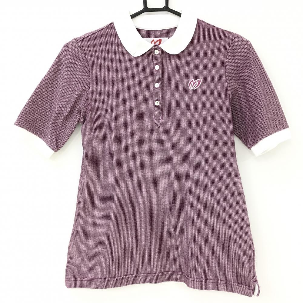 【美品】マスターバニー 半袖ポロシャツ ピンクパープル系×白 地模様 丸襟 レディース 0(S) ゴルフウェア MASTER BUNNY EDITION