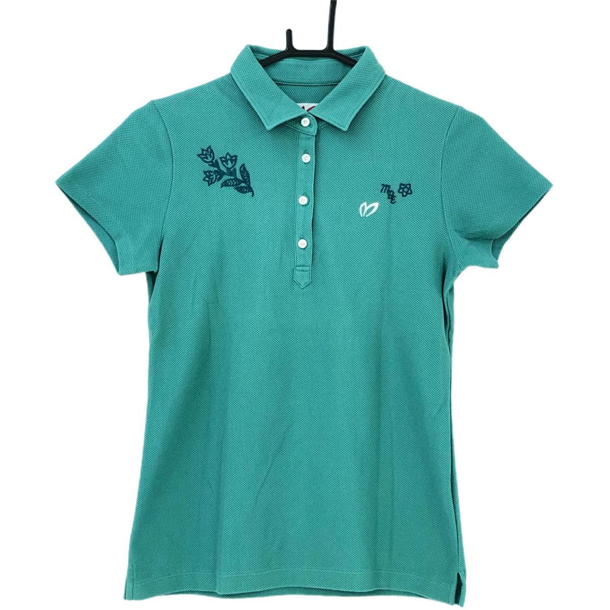 【美品】マスターバニー 半袖ポロシャツ グリーン 花刺しゅう レディース 0(S) ゴルフウェア MASTER BUNNY EDITION
