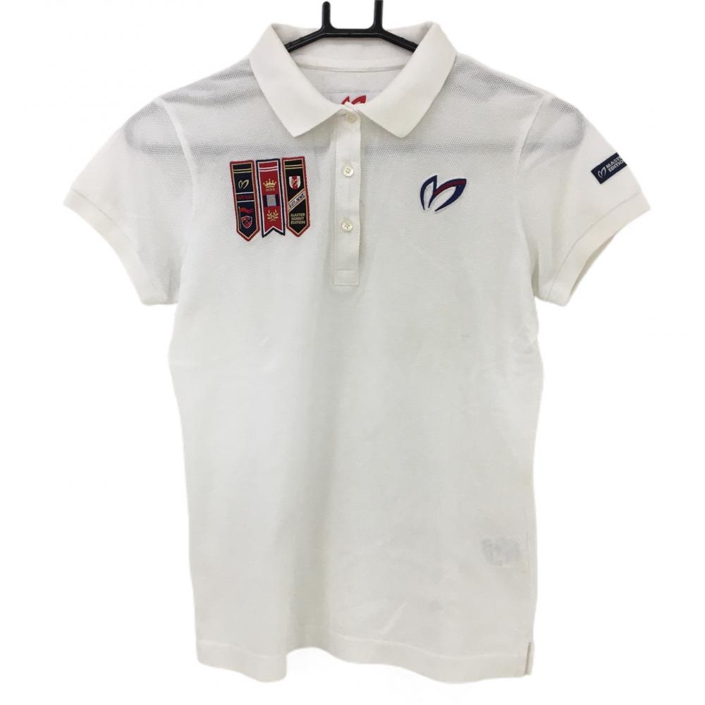 マスターバニー 半袖ポロシャツ 白×ネイビー 勲章刺しゅう 日本製 レディース 0(S) ゴルフウェア MASTER BUNNY EDITION
