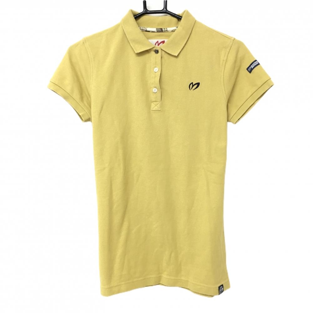 【美品】マスターバニー 半袖ポロシャツ イエロー×ネイビー ロゴ刺しゅう レディース 1(M) ゴルフウェア MASTER BUNNY EDITION