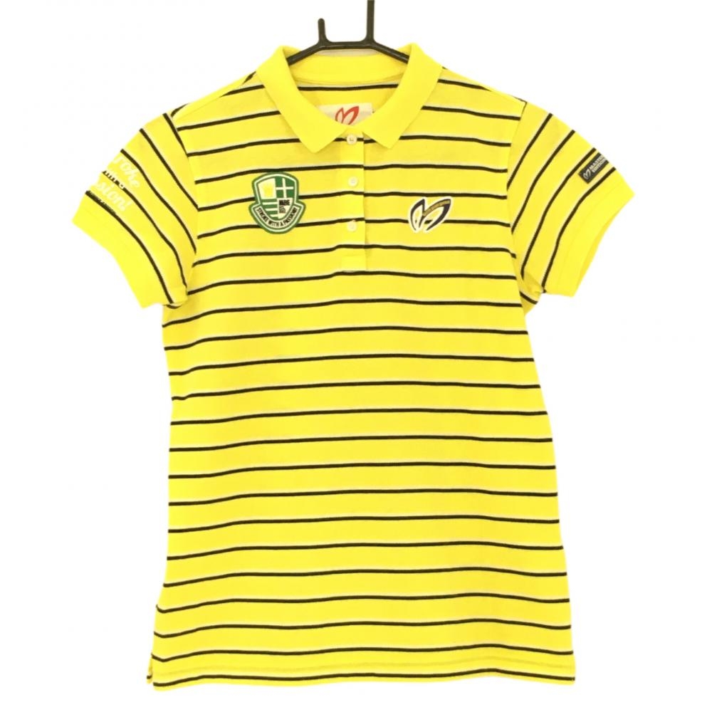 【超美品】マスターバニー 半袖ポロシャツ イエロー×ネイビー ボーダー  レディース 1(Ｍ) ゴルフウェア MASTER BUNNY EDITION