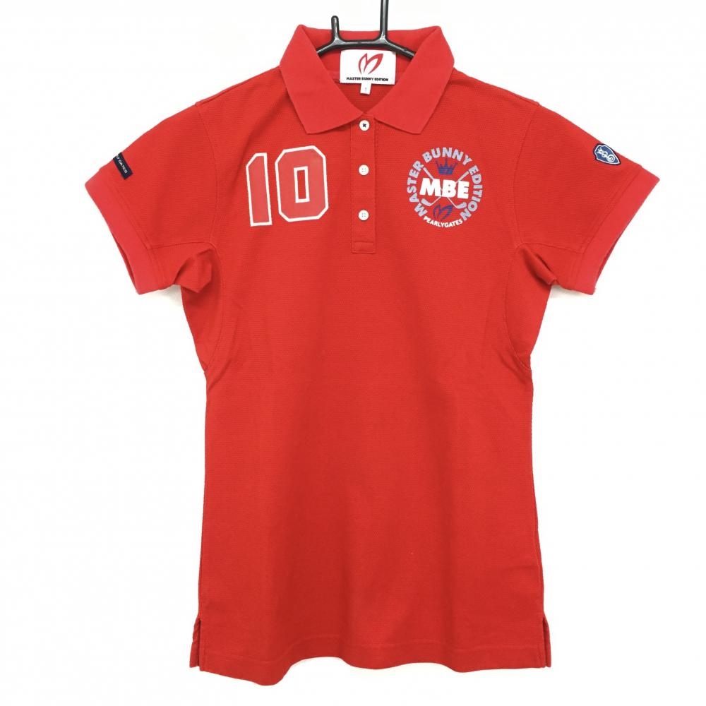【美品】マスターバニー 半袖ポロシャツ レッド×白 織生地 バックロゴ  レディース 1(M) ゴルフウェア MASTER BUNNY EDITION