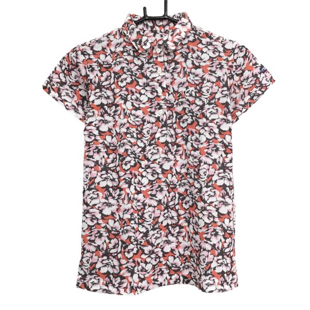 【超美品】マスターバニー 半袖ポロシャツ ピンク×オレンジ 花柄 レディース 0(S) ゴルフウェア MASTER BUNNY EDITION