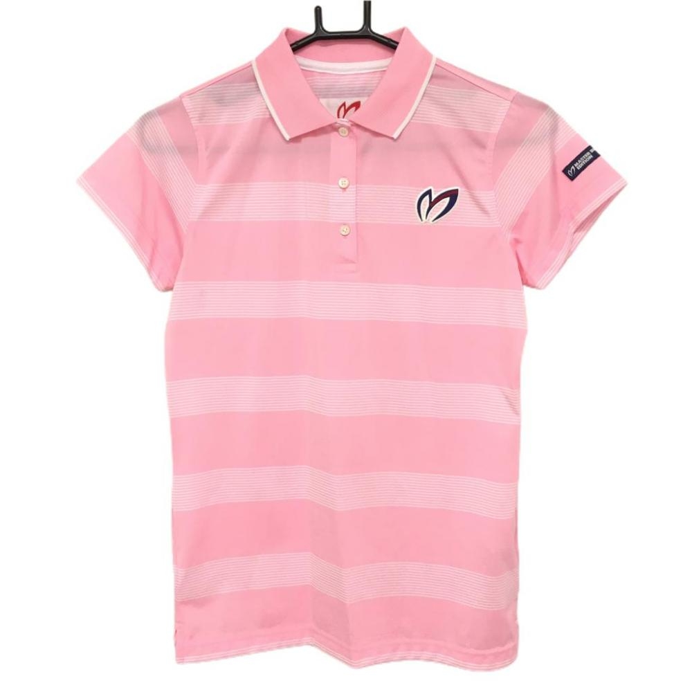 【美品】マスターバニー 半袖ポロシャツ ピンク×白 ボーダー  レディース 1(M) ゴルフウェア MASTER BUNNY EDITION