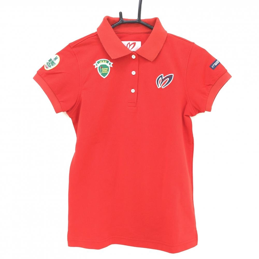 【超美品】マスターバニー 半袖ポロシャツ レッド×ネイビー マイティバニー 襟裏ロゴ レディース 0(S) ゴルフウェア MASTER BUNNY EDITION