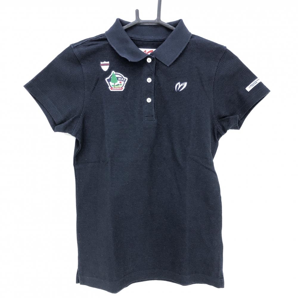 【美品】マスターバニー 半袖ポロシャツ ネイビー コットン混 ロゴ白刺しゅう レディース 0(S) ゴルフウェア MASTER BUNNY EDITION
