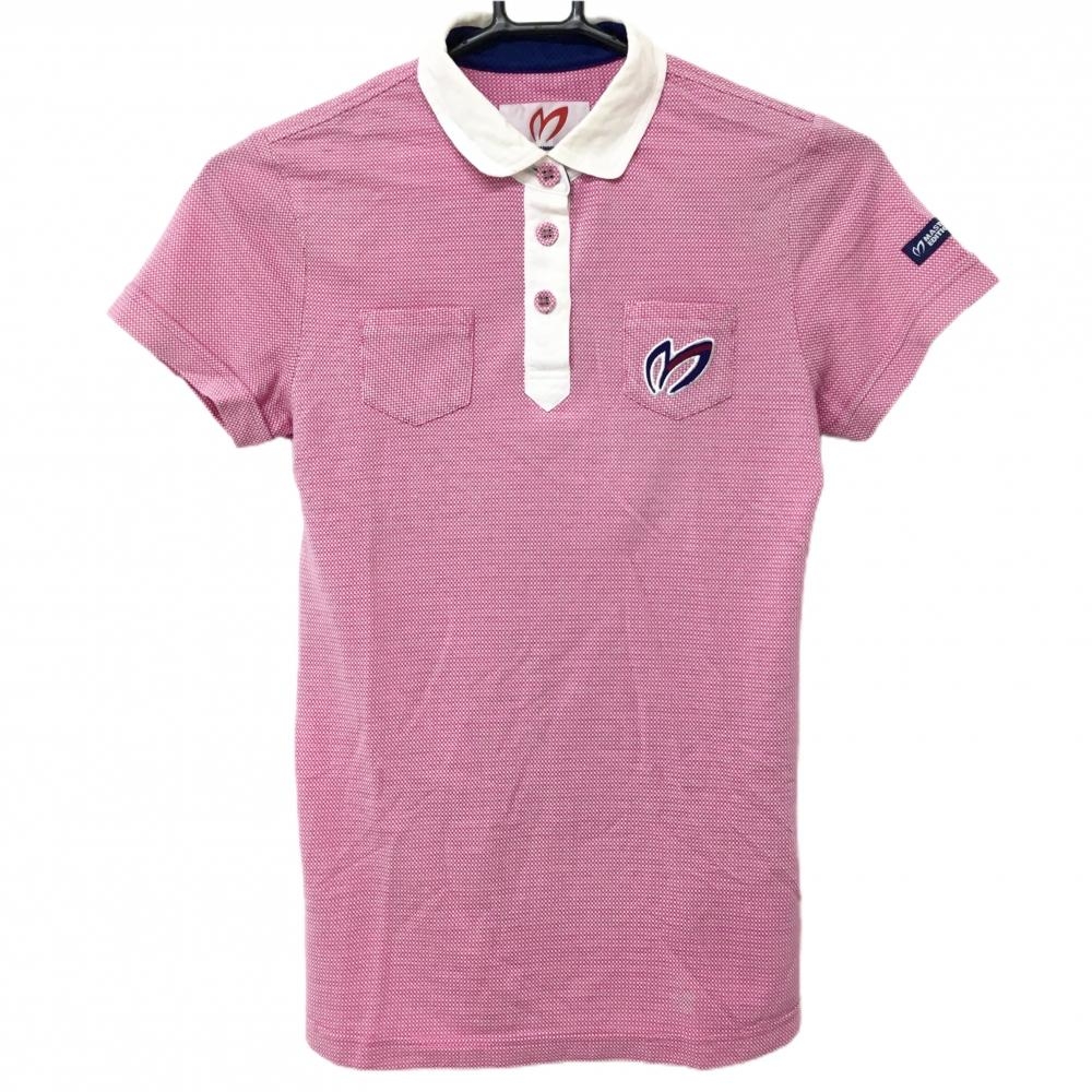 【美品】マスターバニー 半袖ポロシャツ ピンク×白 織生地 胸ポケット レディース 1(M) ゴルフウェア MASTER BUNNY EDITION