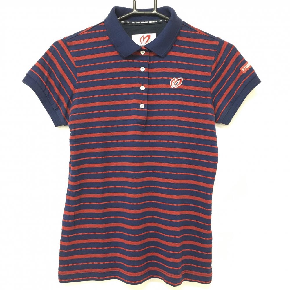 マスターバニー 半袖ポロシャツ ネイビー×レッド ボーダー レディース 1(M) ゴルフウェア MASTER BUNNY EDITION
