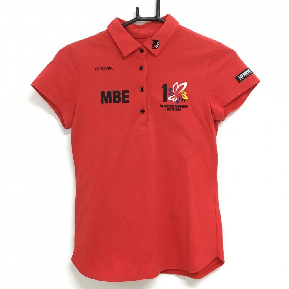【美品】マスターバニー 半袖ポロシャツ レッド×黒 10周年 ロゴプリント レディース 0(S) ゴルフウェア MASTER BUNNY EDITION