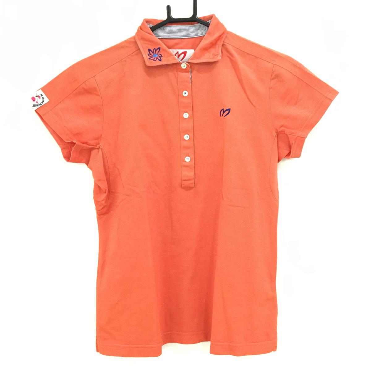 【美品】マスターバニー 半袖ポロシャツ オレンジ 織生地 ロゴ刺しゅう レディース 1(M) ゴルフウェア MASTER BUNNY EDITION