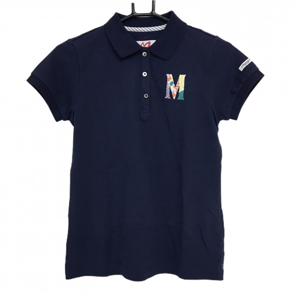 【超美品】マスターバニー 半袖ポロシャツ ネイビー ロゴ刺しゅう コットン100％ レディース 0(S) ゴルフウェア MASTER BUNNY EDITION