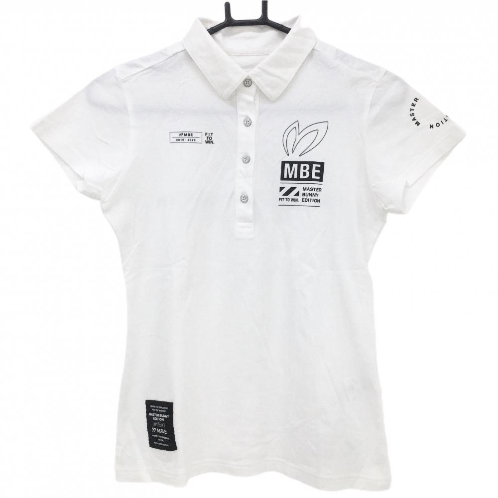 【超美品】マスターバニー 半袖ポロシャツ 白×黒 ロゴプリント レディース 0(S) ゴルフウェア 2023年モデル MASTER BUNNY EDITION