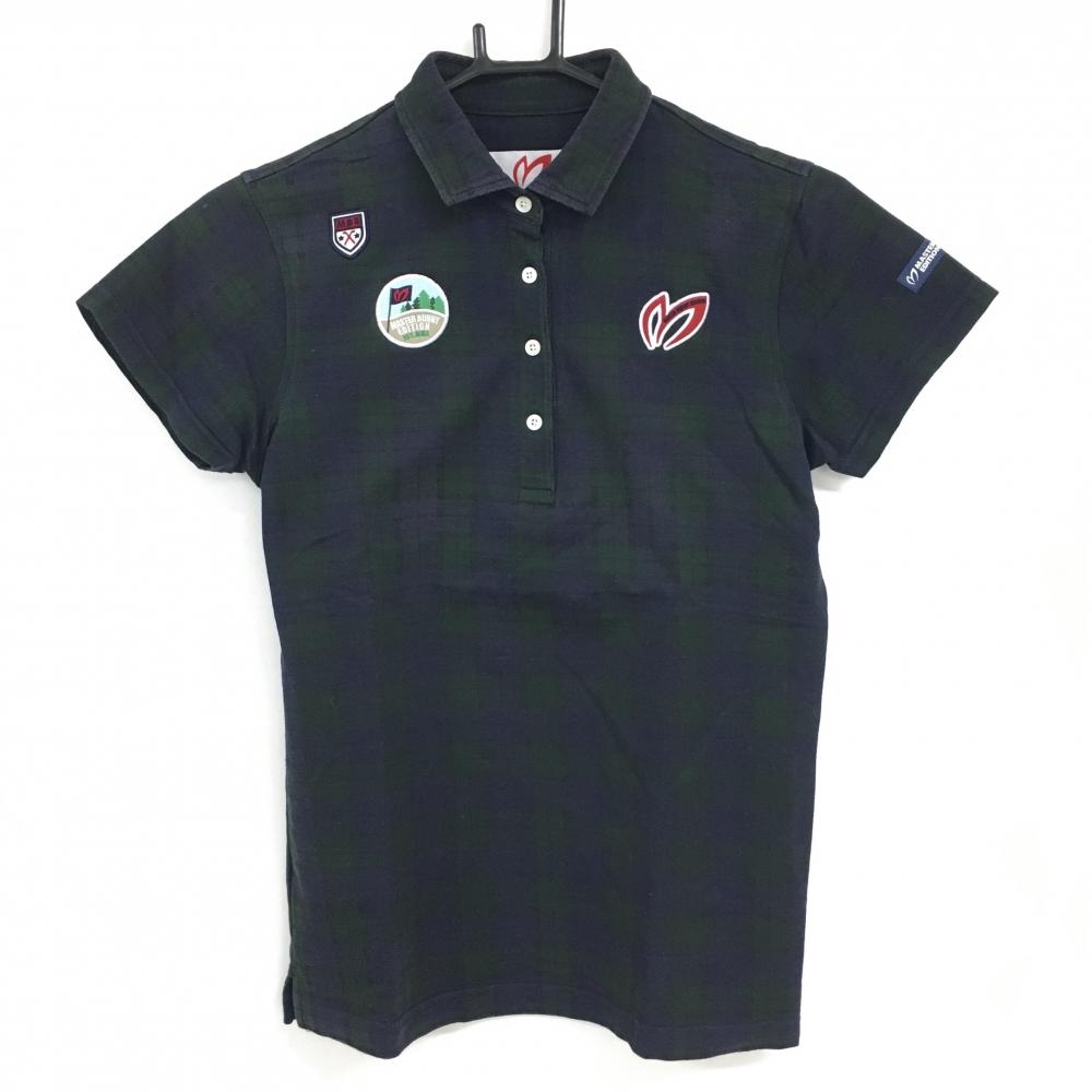 マスターバニー 半袖ポロシャツ ネイビー×グリーン チェック ワッペン レディース 1(M) ゴルフウェア MASTER BUNNY EDITION