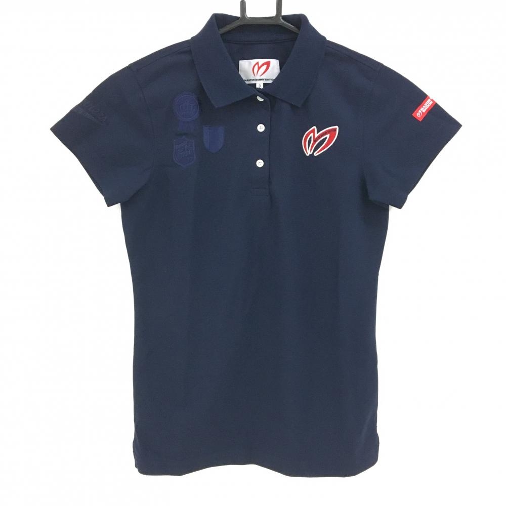 【美品】マスターバニー 半袖ポロシャツ ネイビー ロゴ レディース 0(S) ゴルフウェア MASTER BUNNY EDITION