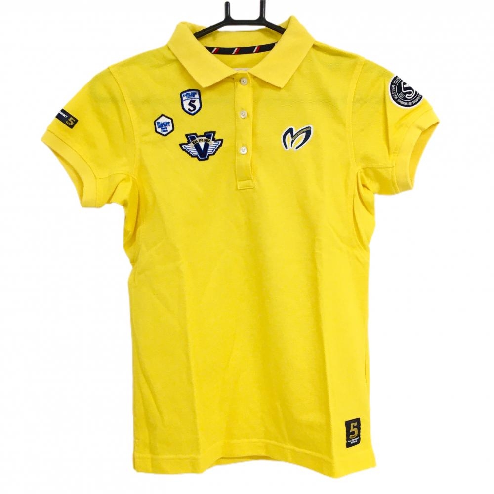 【美品】マスターバニー 半袖ポロシャツ イエロー 複数ワッペン 襟裏ロゴ レディース 0(S) ゴルフウェア MASTER BUNNY EDITION