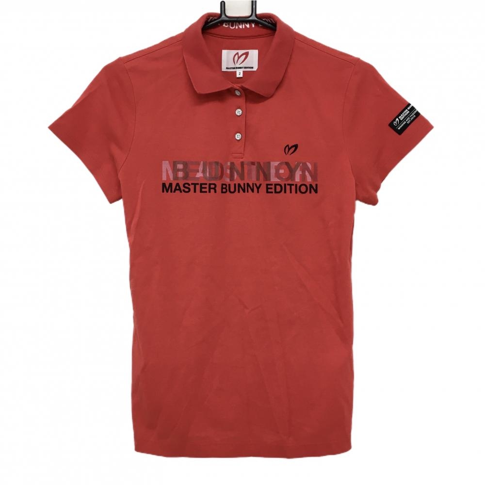 マスターバニー 半袖ポロシャツ レッド 胸プリント  レディース 2(L) ゴルフウェア MASTER BUNNY EDITION