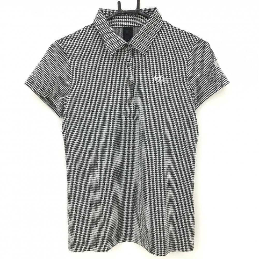 【超美品】マスターバニー 半袖ポロシャツ 白×黒 千鳥格子調 シリコンロゴ レディース 0(S) ゴルフウェア MASTER BUNNY EDITION